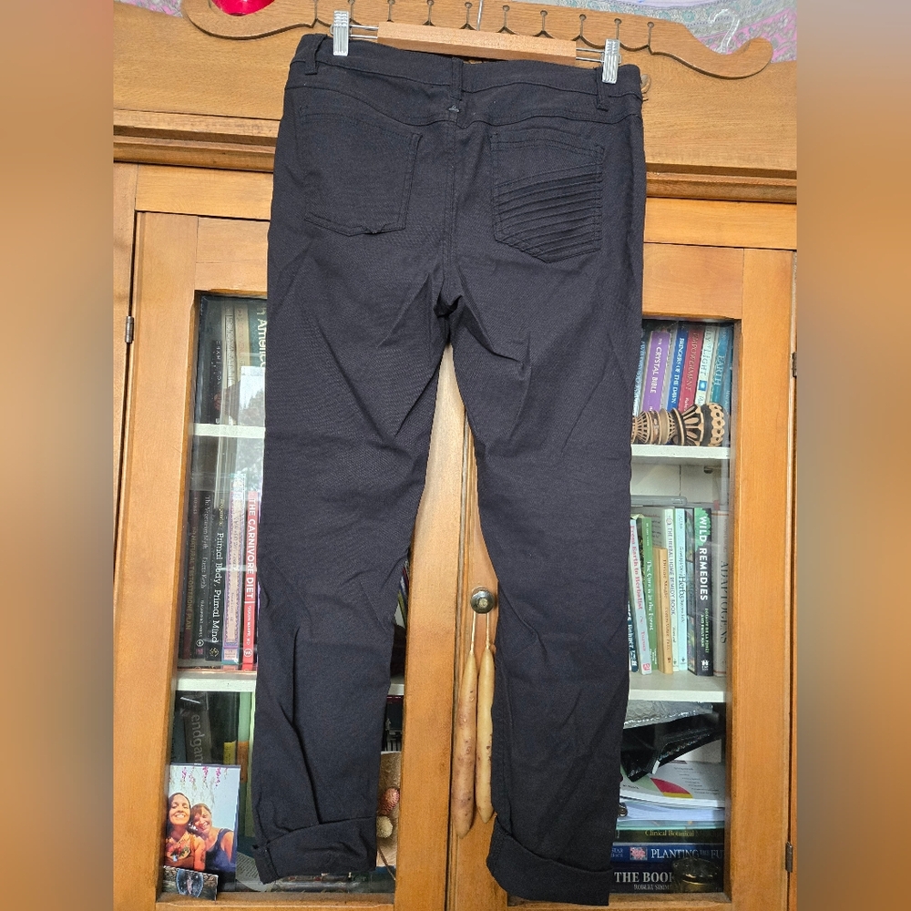 Prana "Brenna" Black Twill Moto Pants, Skinny Leg, Mid-Rise, Size 12 - Picture 7 of 7
